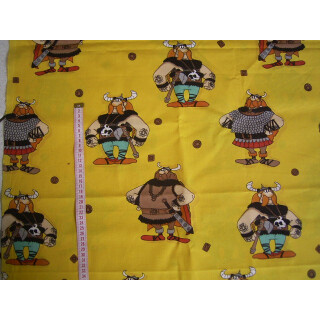 Reststück gelb mit Wikinger 100 x 140cm Baumwollstoff
