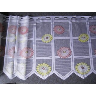 Scheibengardinenstoff mit farbigen Blumen weiß 51cm hoch