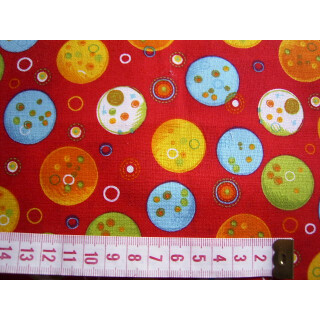Baumwollstoff rot mit bedruckten Kreisen Meterware