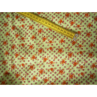 Reststück Jerseystoff 95 x 140cm hellgrün mit orangen Blumen