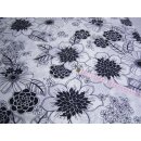 Stoff weiß mit schwarzen Blumen Meterware
