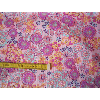 Reststück Feincordstoff rosa bedruckt mit Blumen 100x160cm