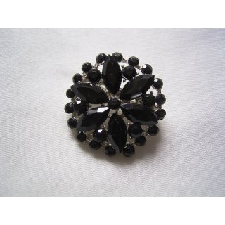 Anstecknadel Brosche - Metallbrosche Anstecknadel Blume silberfarben mit schwarzen Steinen