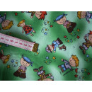 Reststück grünmelierter Baumwollstoff mit Kinder 85x130cm