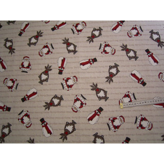 Reststück Deko Stoff natur mit Weihnachtmotiven 100 x 160cm