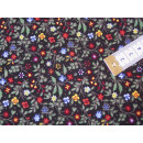 Reststück Baumwollstoff schwarz mit Streublümchen 100 x...