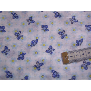 Reststück 80 x 140cm Baumwollstoff weiß mit Schmetterlinge
