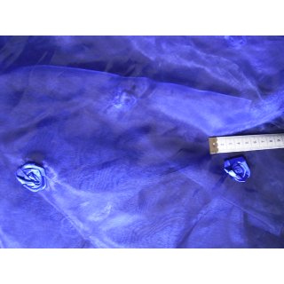 Organzastoff royalblau mit Rosen Meterware