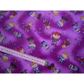 Reststück Baumwollstoff pinkmeliert mit Motiven 90 x 130cm