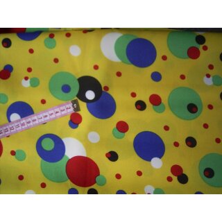 Reststück Stretch Stoff gelb mit Kreise Flower Power 110...