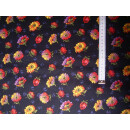 Reststück Baumwollstoff schwarz mit Blumen 145 x 110cm