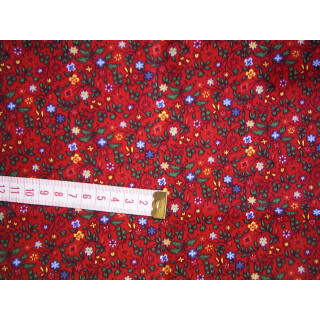Reststück Baumwollstoff rot mit Blumen in 105 x 150cm