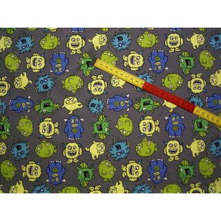 Baumwolljerseystoff grau mit Monster elastic