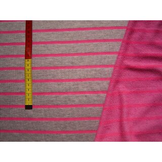 French Terry grau neon pink quer gestreift elastic