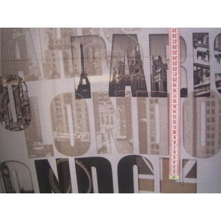 Gardinen Dekostoff mit Schrift beige braun Gardinen Dekostoff mit Schrift beige braun