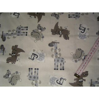Baumwollstoff mit Giraffe Krokodil und anderen Tieren