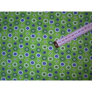 Jerseystoff grün mit Blumen blau gelb weiß