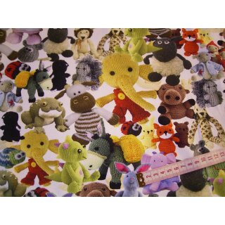 Jerseystoff weiß mit Tiere Teddybär Elefant Frosch