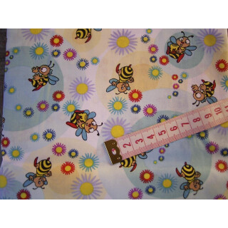 Reststück Baumwollstoff mit Bienen und Kreise 60 x 140cm