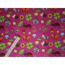Baumwollstoff pink mit Schmetterlinge und Blumen