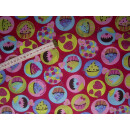 Baumwollstoff pink mit Muffin und Motiven
