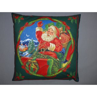 Kissenbezug gr&uuml;n mit weihnachtlichen Motiven 40x40cm