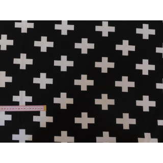 Jerseystoff schwarz mit Kreuz versetzt in weiß