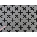 Jerseystoff grau mit Kreuz versetzt in schwarz grau meliert
