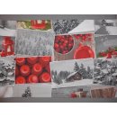 Tischl&auml;ufer rot grau mit Schnee, Weihnachtsmotiven...