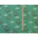 Baumwollstoff mit Esel Wolken in mint und petrol