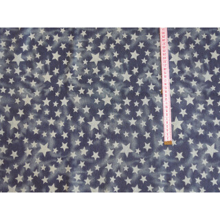Reststück Jeansstoff blau meliert mit Sterne in grau 100x140