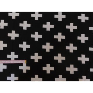 Reststück Jerseystoff schwarz mit Kreuz in weiß 60x150cm