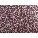 Baumwollstoff braun mit Streublümchen rosa blau Meterware