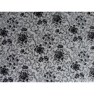 Baumwollstoff weiß mit Blumen Ranken schwarz Meterware