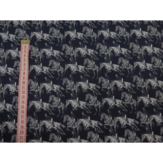 Baumwollstoff Reiter Pferde schwarz weiß Baumwolldruck