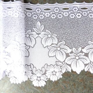 Scheibengardine 173cm-28cm hoch mit Blüten und Blumen weiß