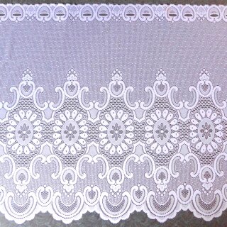 Scheibengardine 168cm-58cm hoch mit Blumen und Muster weiß